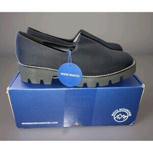White Mountain Gianni Loafers 9.5 W Blue Fabric Lug Sole Platform Shoes Slip On